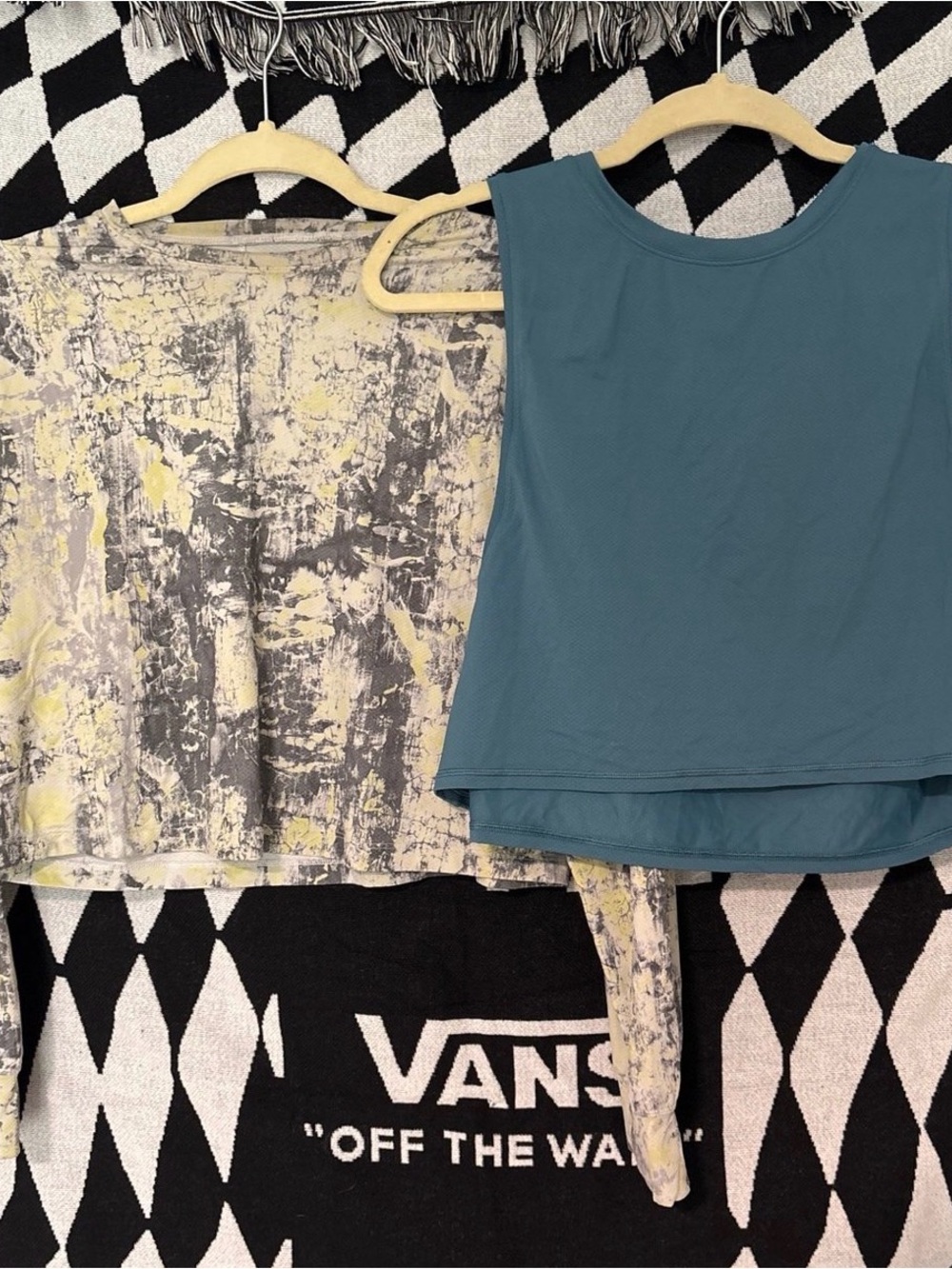 lululemon athletica bundle Teal Cropped Tank & Abstract Yellow-Grey Crop Top
